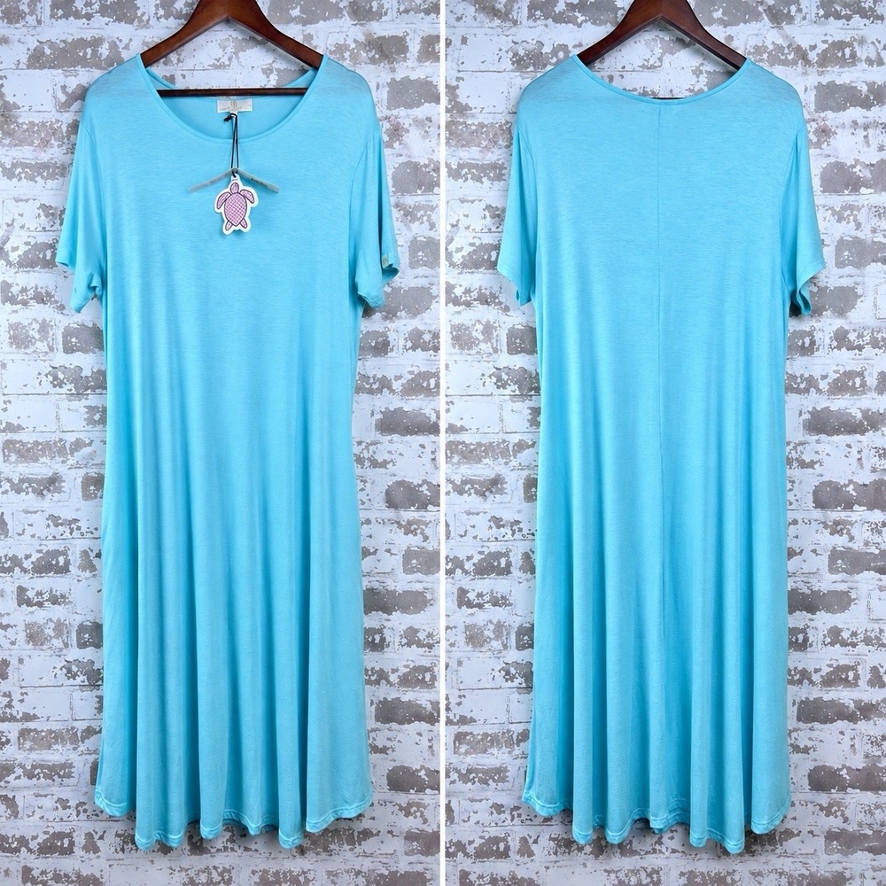 Simply Southern Jersey Tee Midi Dress XL Aqua Blue Green Pockets NWT Ultra Soft